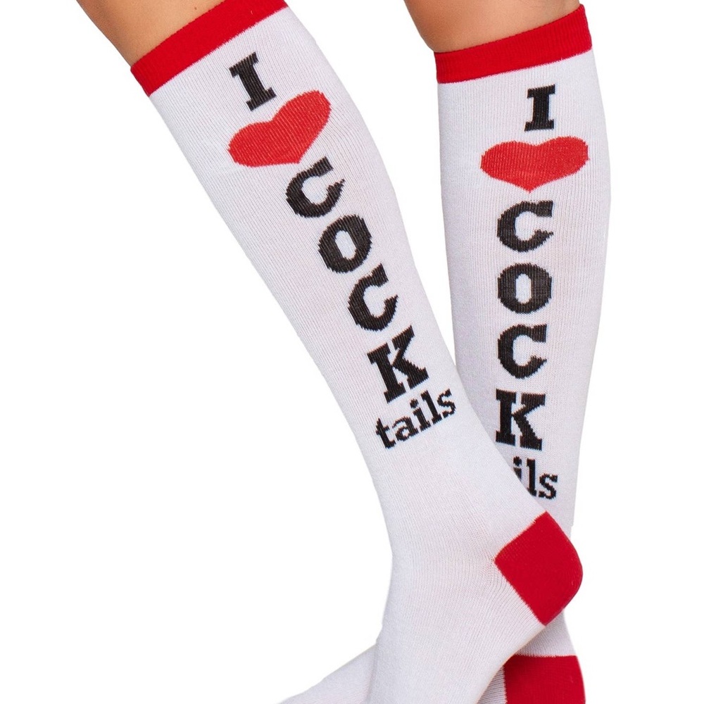 Nu Shuz Playful I ♥ COCKtails' Knee-High Socks - White & Red